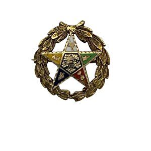 Masonic Order of The Eastern Star Vintage 14K Circular Wreath Enamel Star Pin